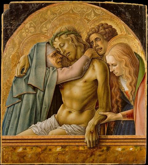 The body of Christ with the Virgin Mary, St. John, and Mary Magdalene.